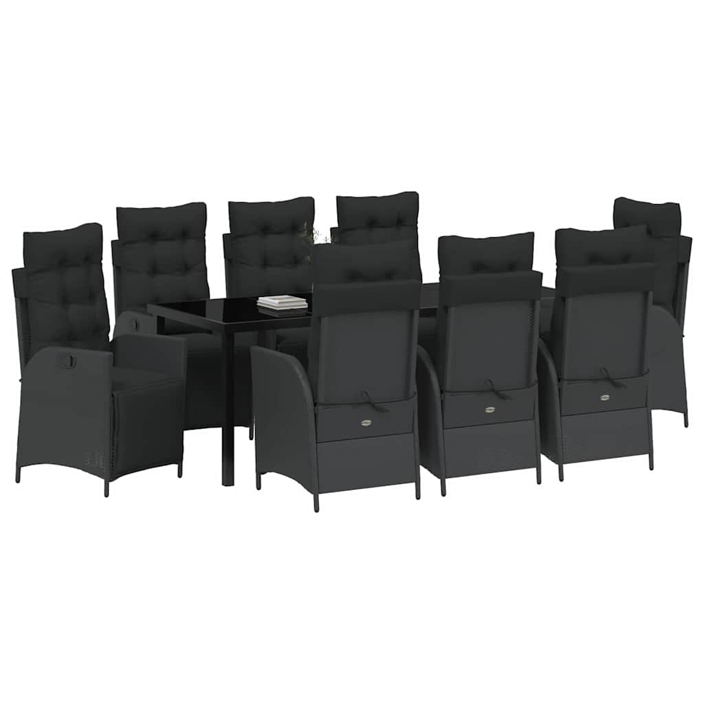 Have Spisebordssæt med pude 9 pcs Sort polyrattan