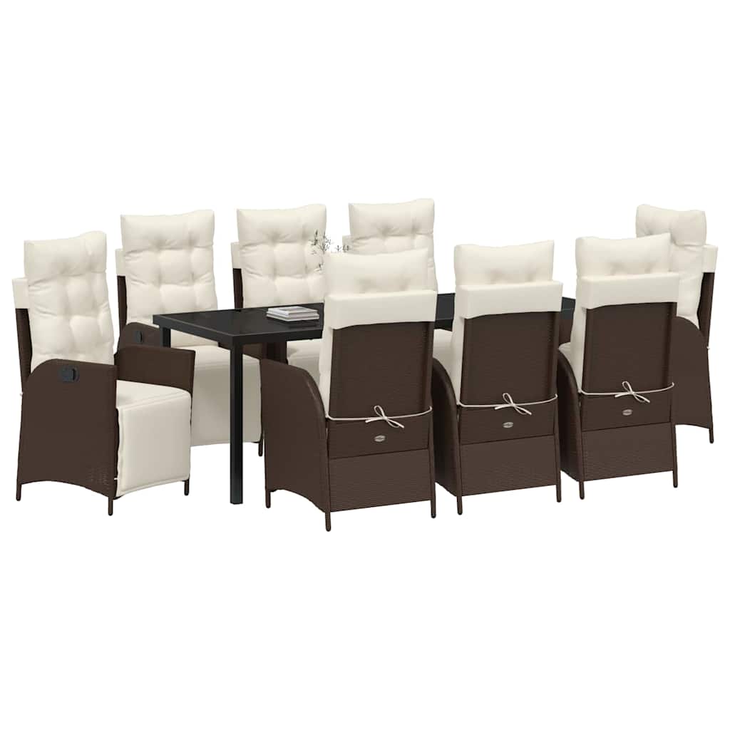 Have Spisebordssæt med pude 9 pcs Brun polyrattan