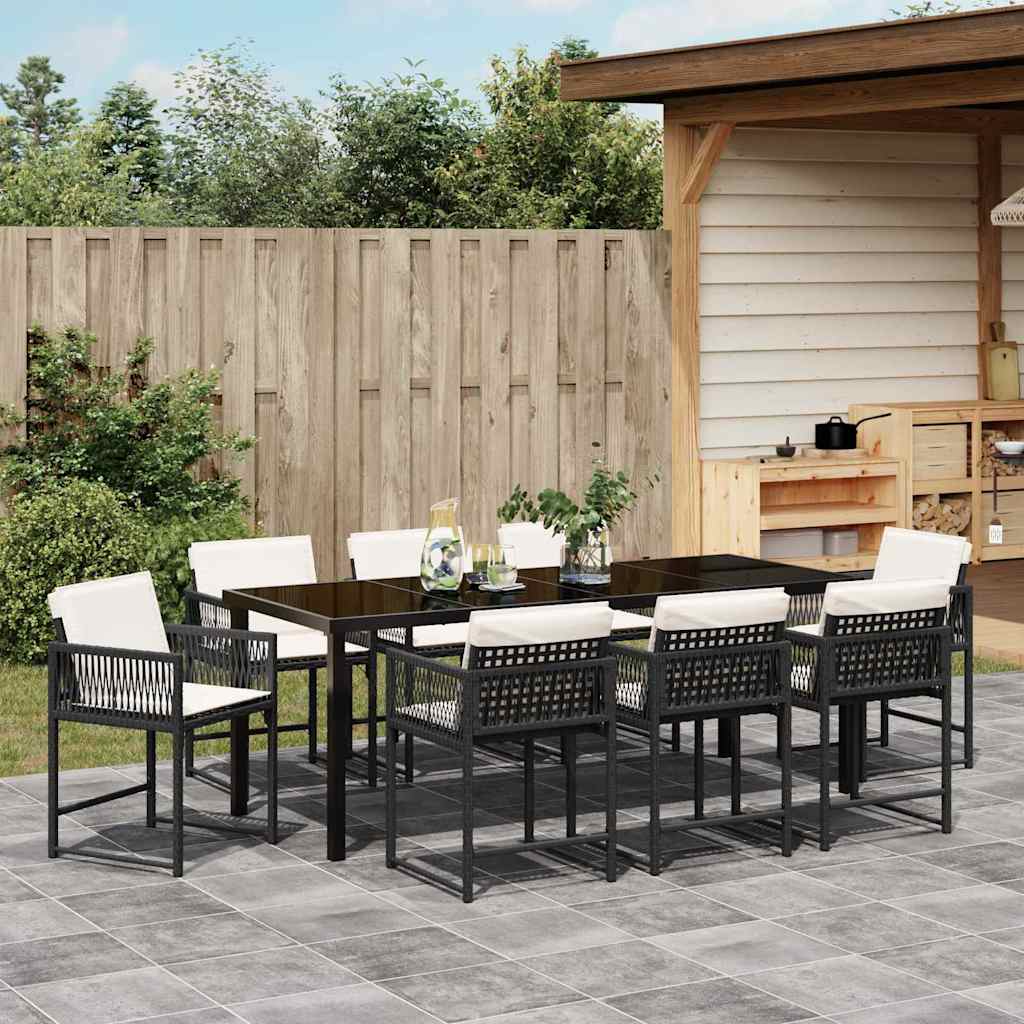 Have Spisebordssæt 9 pcs Sort polyrattan