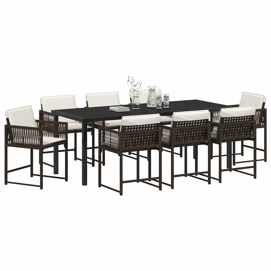 Have Spisebordssæt 9 pcs Brun polyrattan