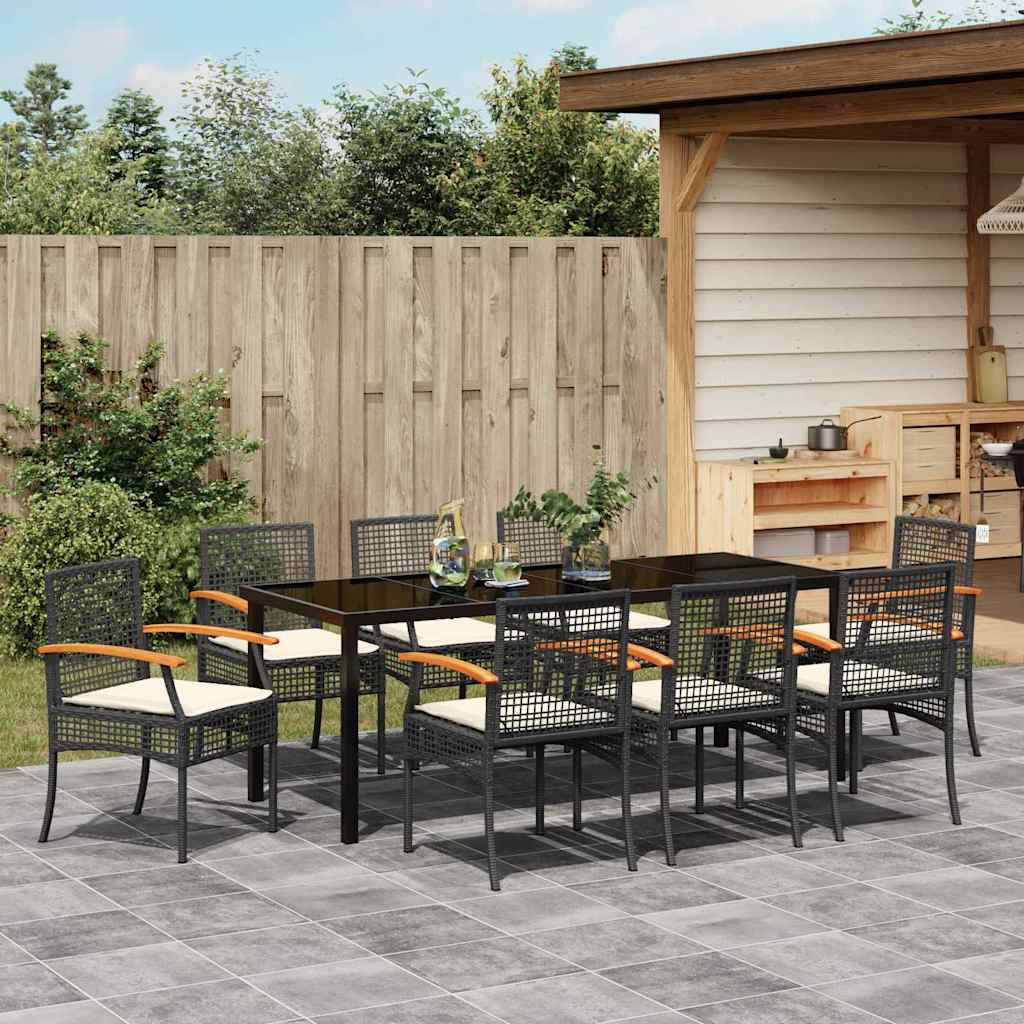 Have Spisebordssæt med pude 9 pcs Sort Rattan