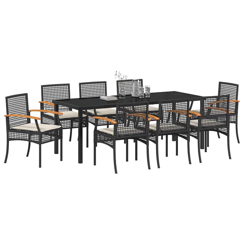 Have Spisebordssæt med pude 9 pcs Sort Rattan