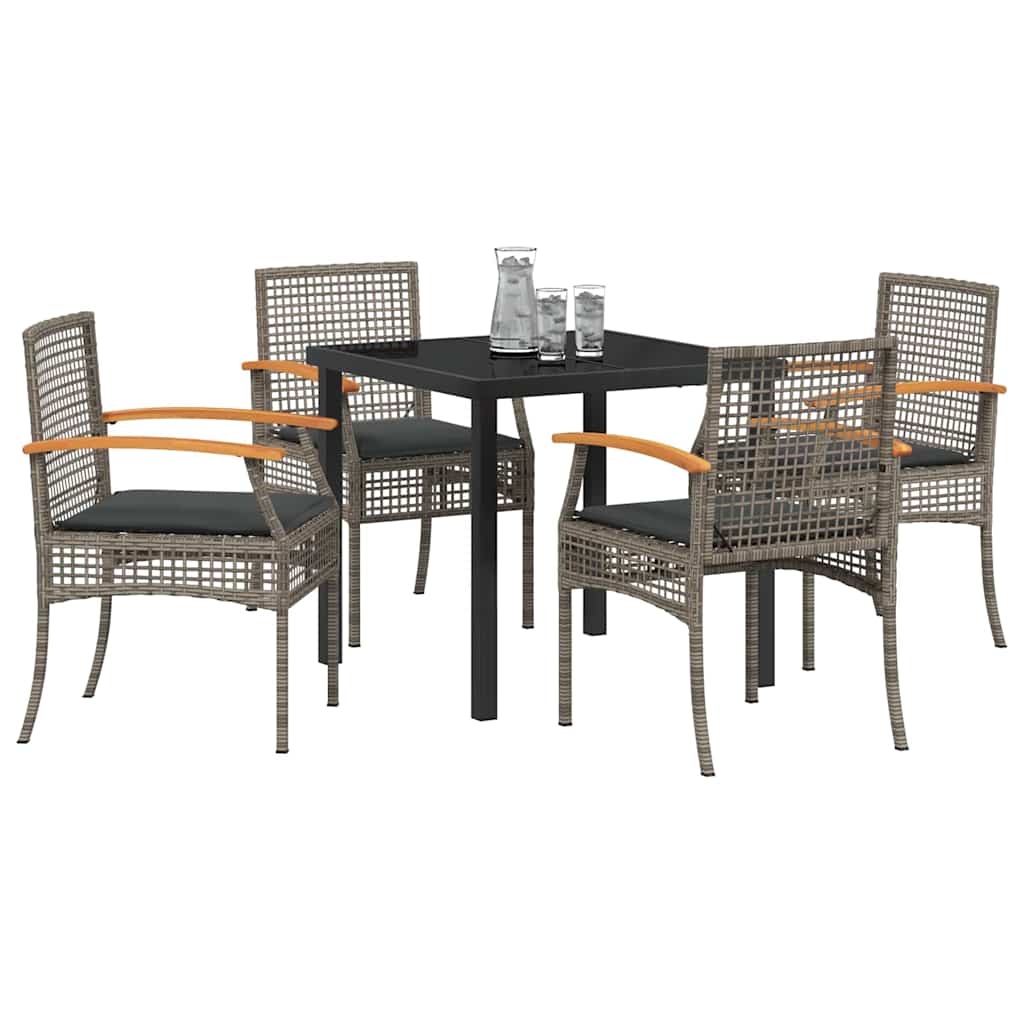 Have Spisebordssæt 5 stk. Grå og sort Rattan