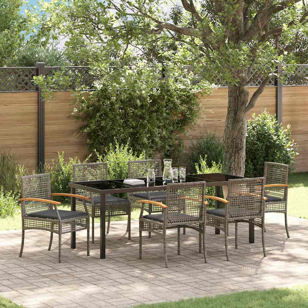 Have Spisebordssæt med pude 7 pcs Grå og sort Rattan