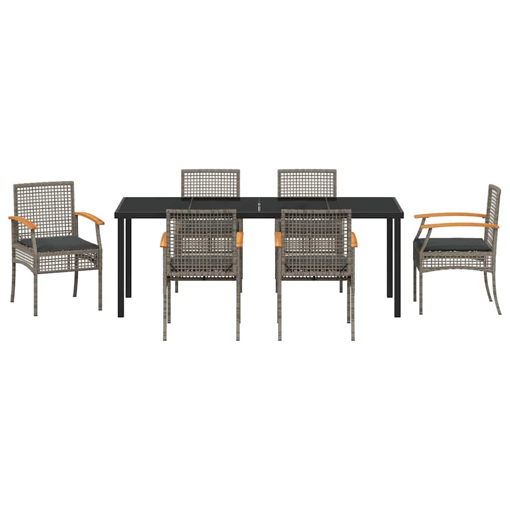 Have Spisebordssæt med pude 7 pcs Grå og sort Rattan