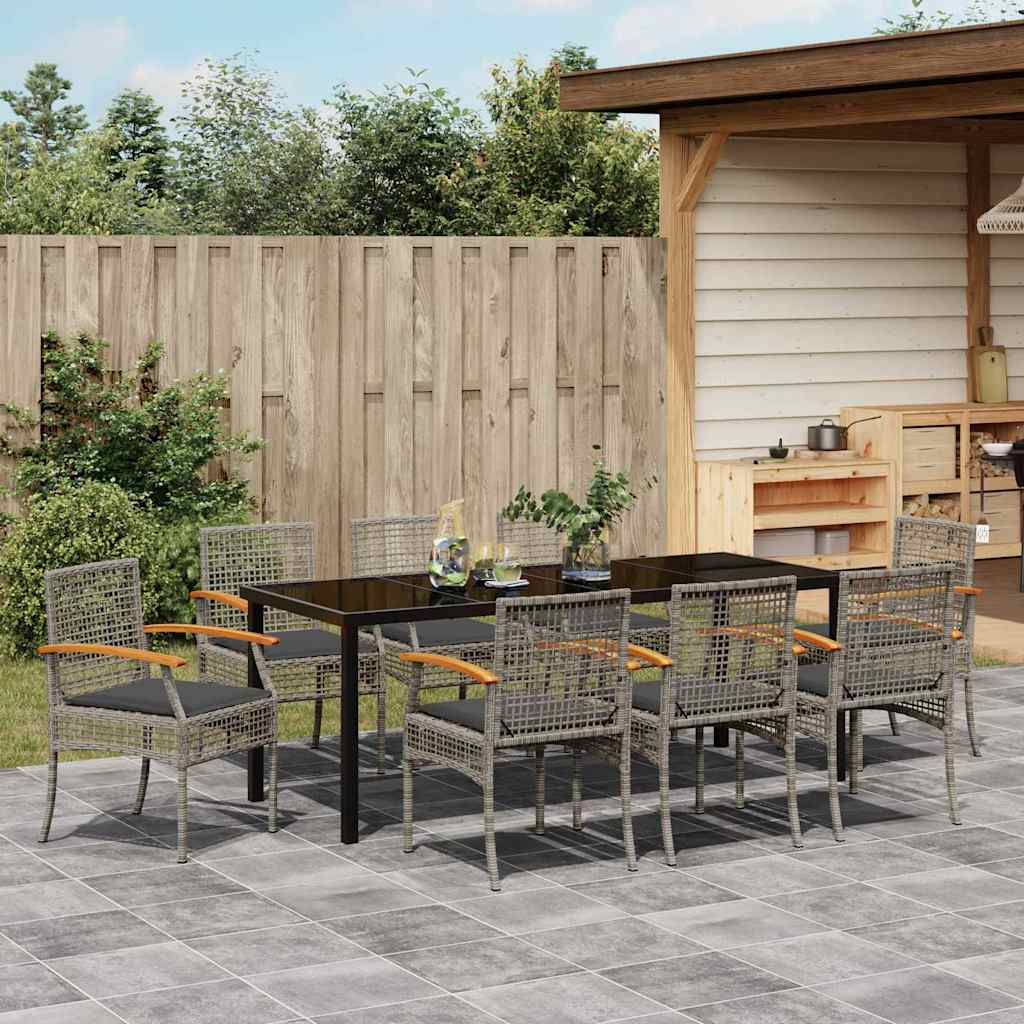 Have Spisebordssæt med pude 9 pcs Grå og sort Rattan