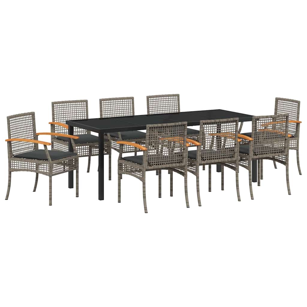 Have Spisebordssæt med pude 9 pcs Grå og sort Rattan