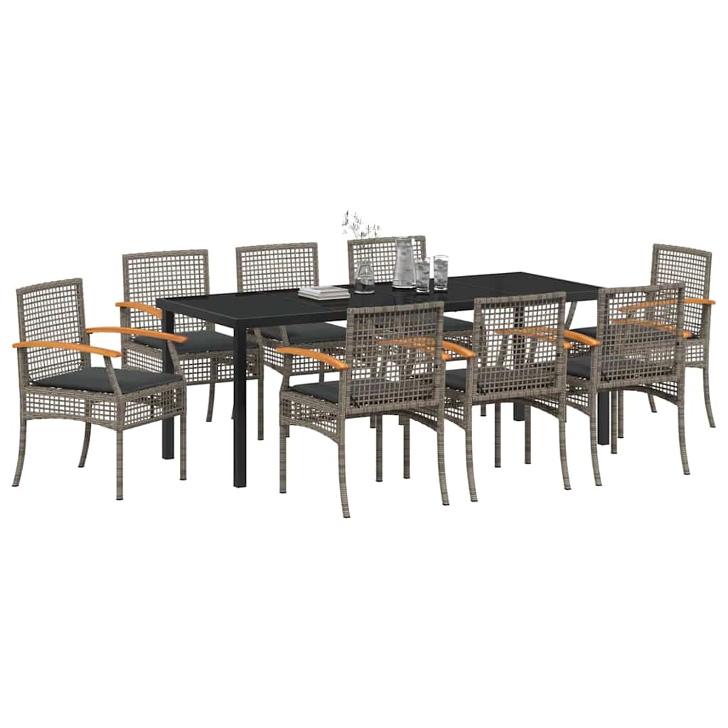 Have Spisebordssæt med pude 9 pcs Grå og sort Rattan