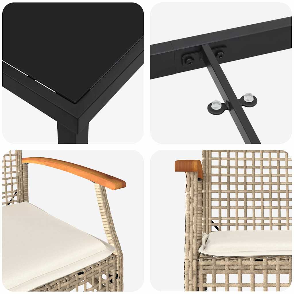 Have Spisebordssæt 5 stk. Beige og sort Rattan