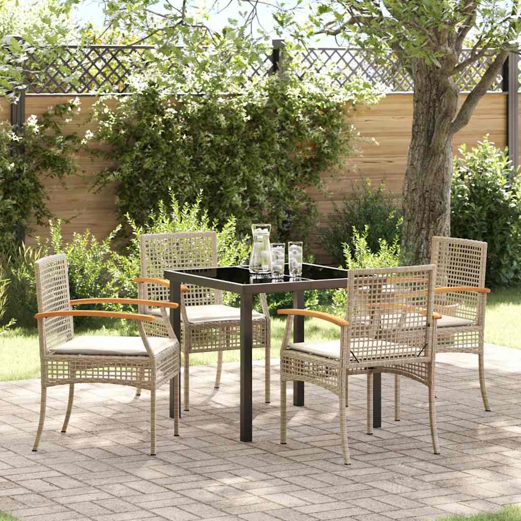Have Spisebordssæt 5 stk. Beige og sort Rattan