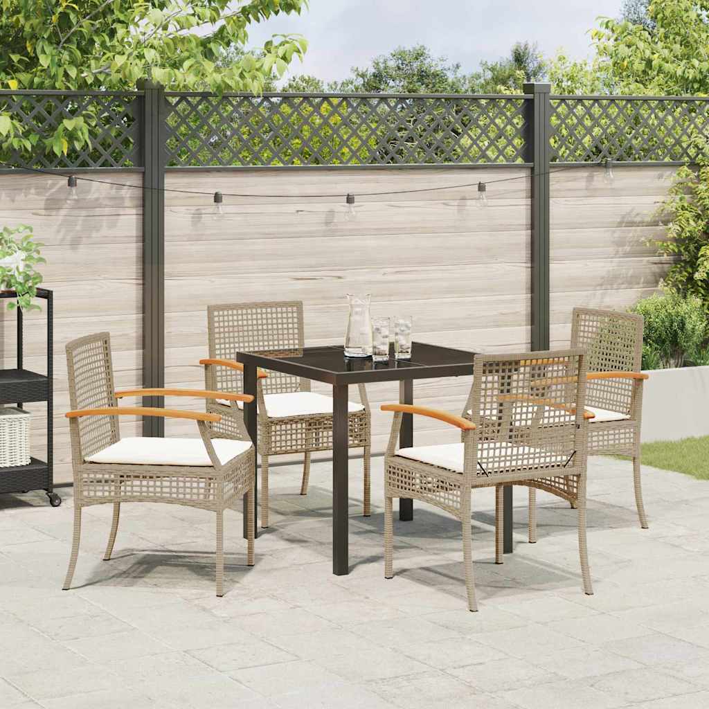 Have Spisebordssæt 5 stk. Beige og sort Rattan