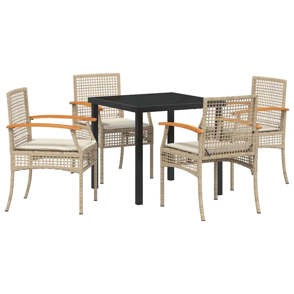 Have Spisebordssæt 5 stk. Beige og sort Rattan