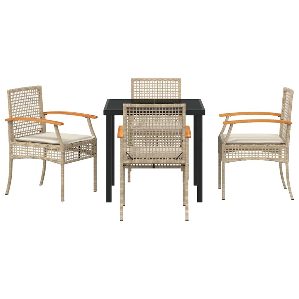 Have Spisebordssæt 5 stk. Beige og sort Rattan