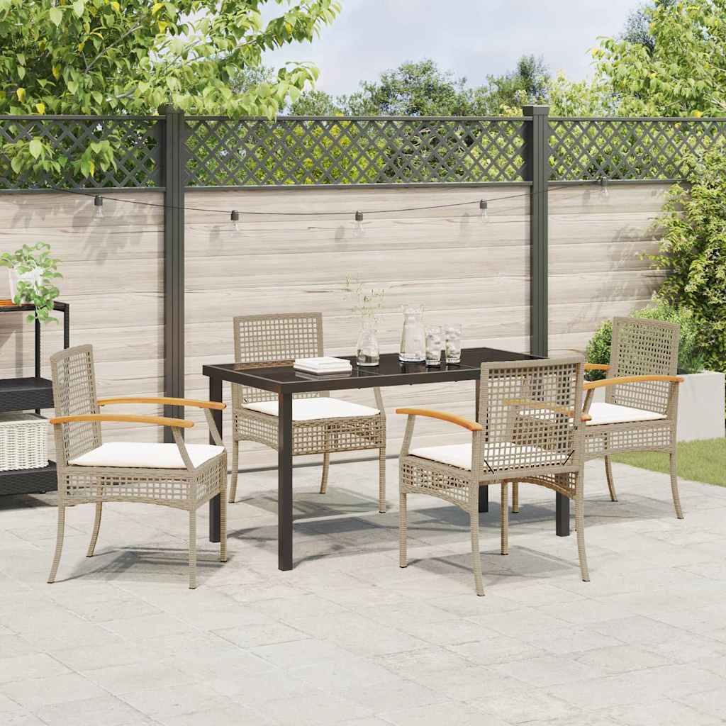 Have Spisebordssæt 5 stk. Beige og sort Rattan