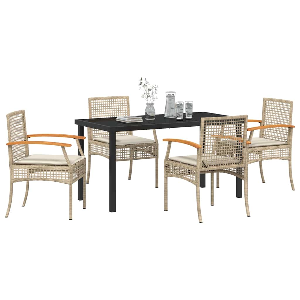 Have Spisebordssæt 5 stk. Beige og sort Rattan