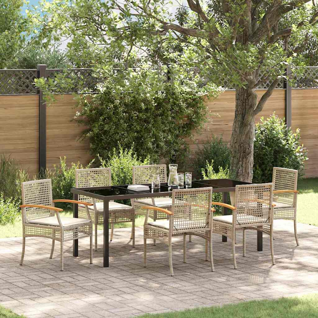 Have Spisebordssæt med pude 7 pcs Beige og sort Rattan