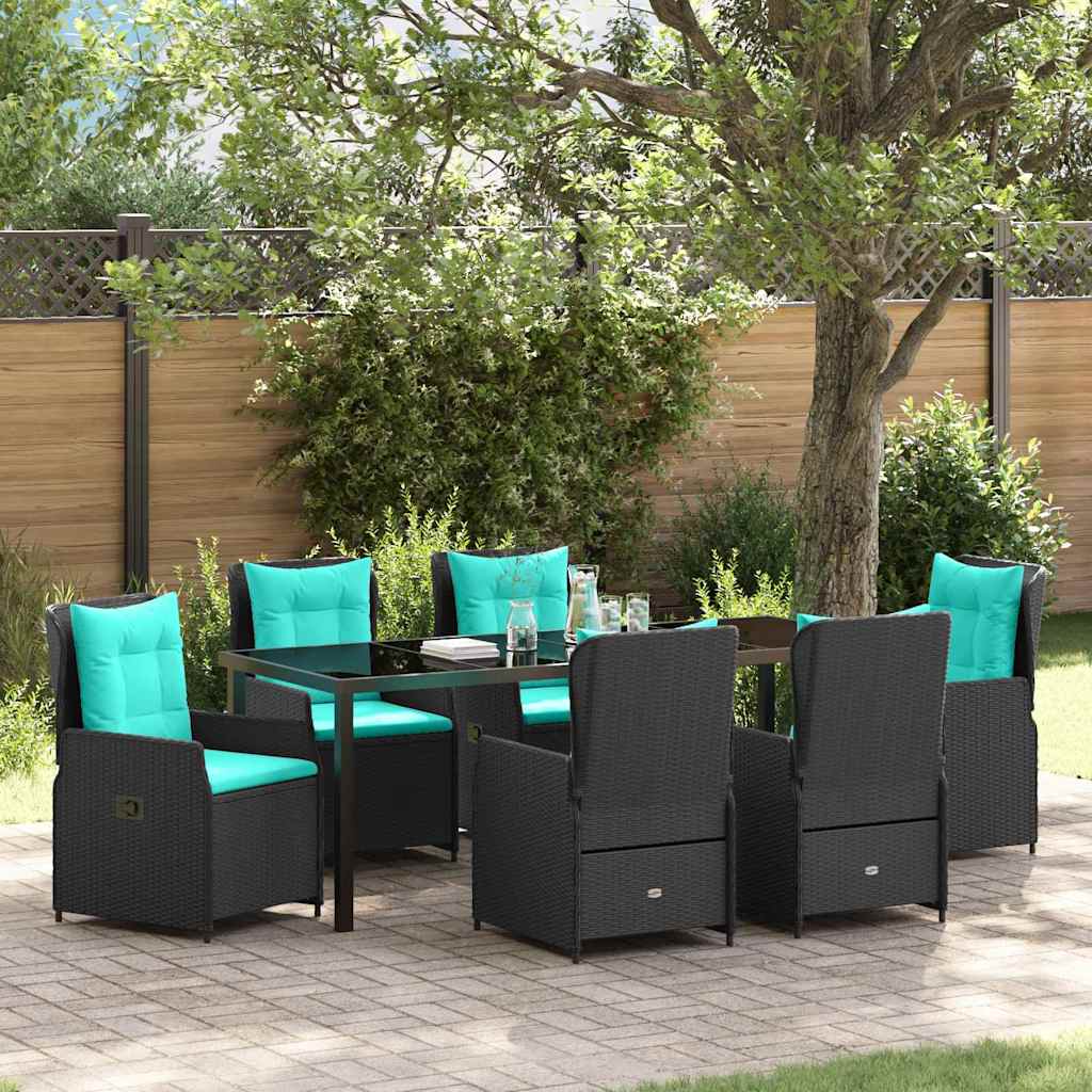 Have Spisebordssæt med pude 7 pcs Sort Poly rattan