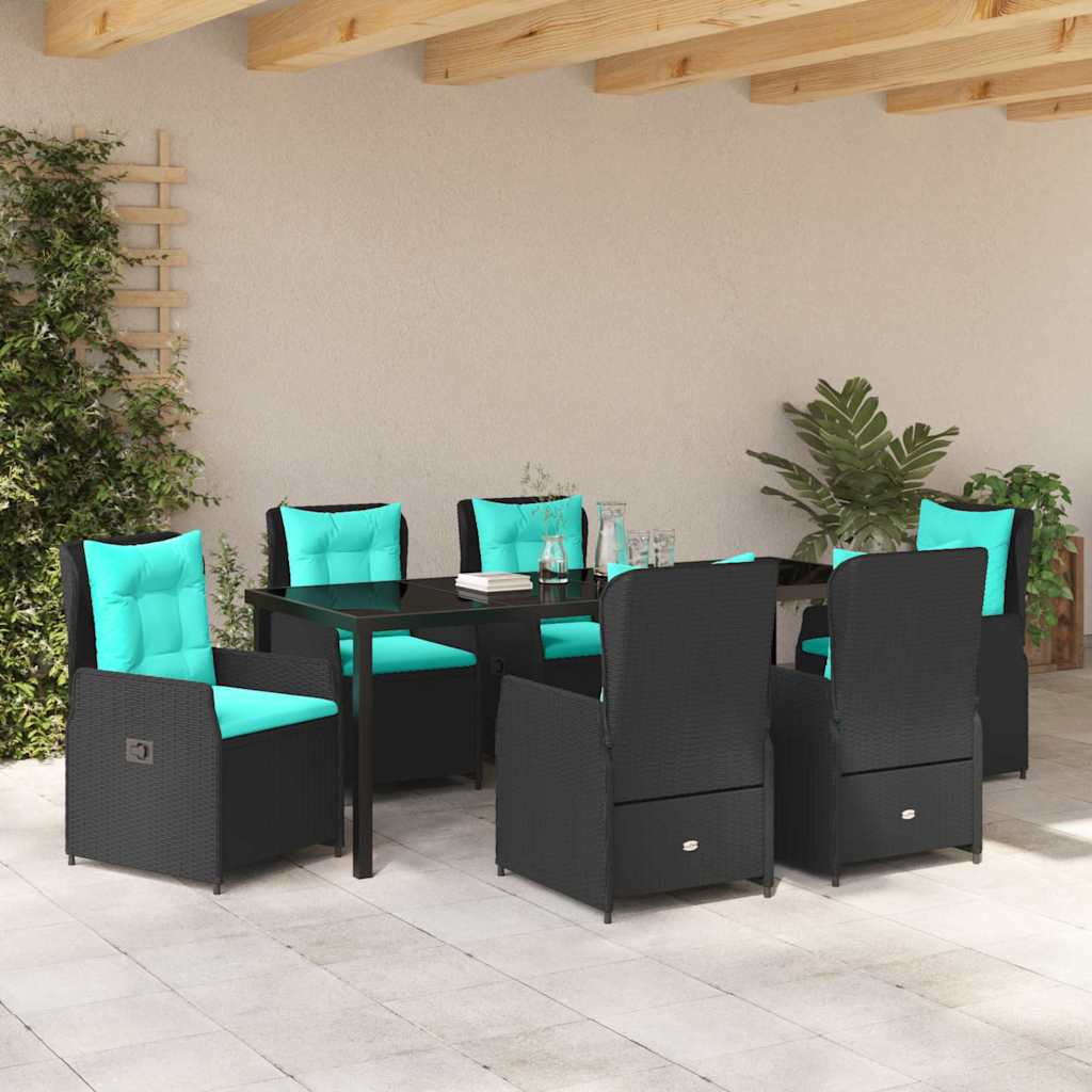 Have Spisebordssæt med pude 7 pcs Sort Poly rattan