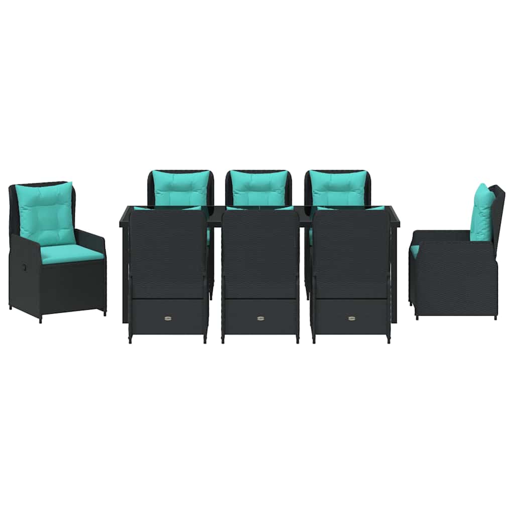 Have Spisebordssæt med pude 9 pcs Sort Poly rattan