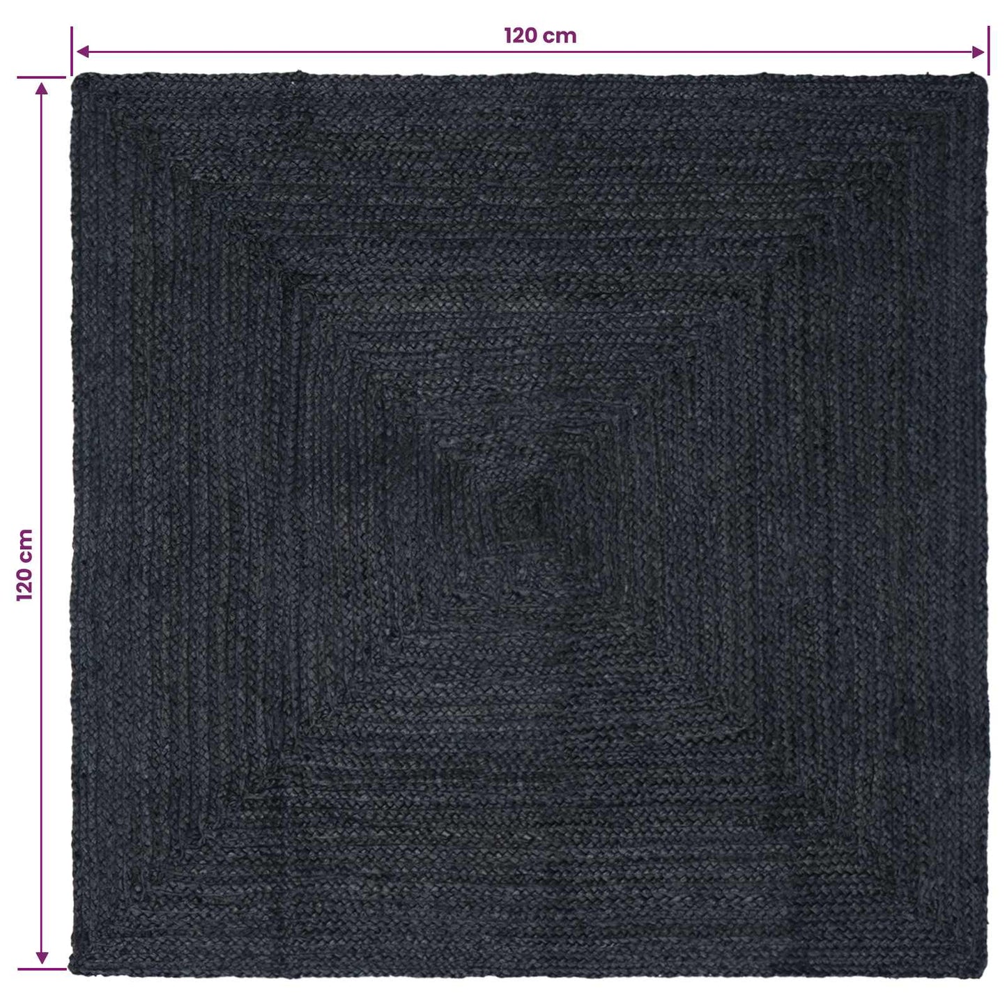 Område tæppe Mørkegrå 120 x 120 cm Jute
