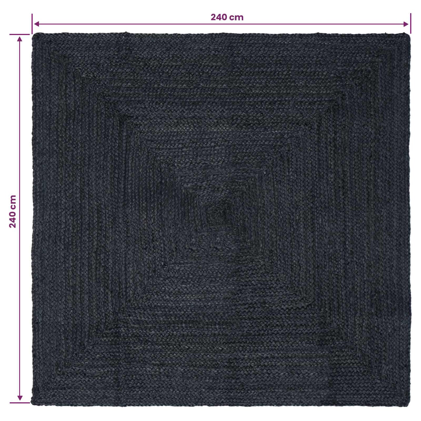 Område tæppe Mørkegrå 240 x 240 cm Jute