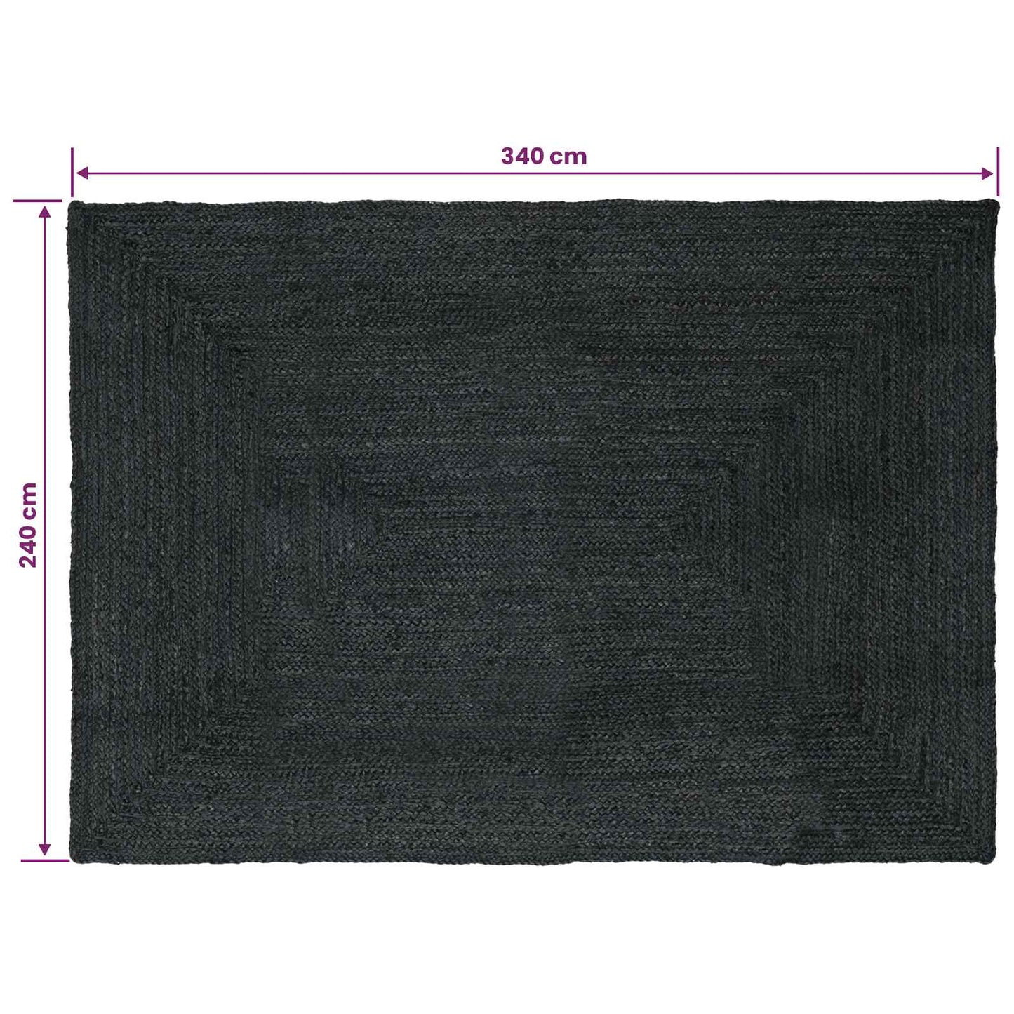 Område tæppe Mørkegrå 240 x 340 cm Jute