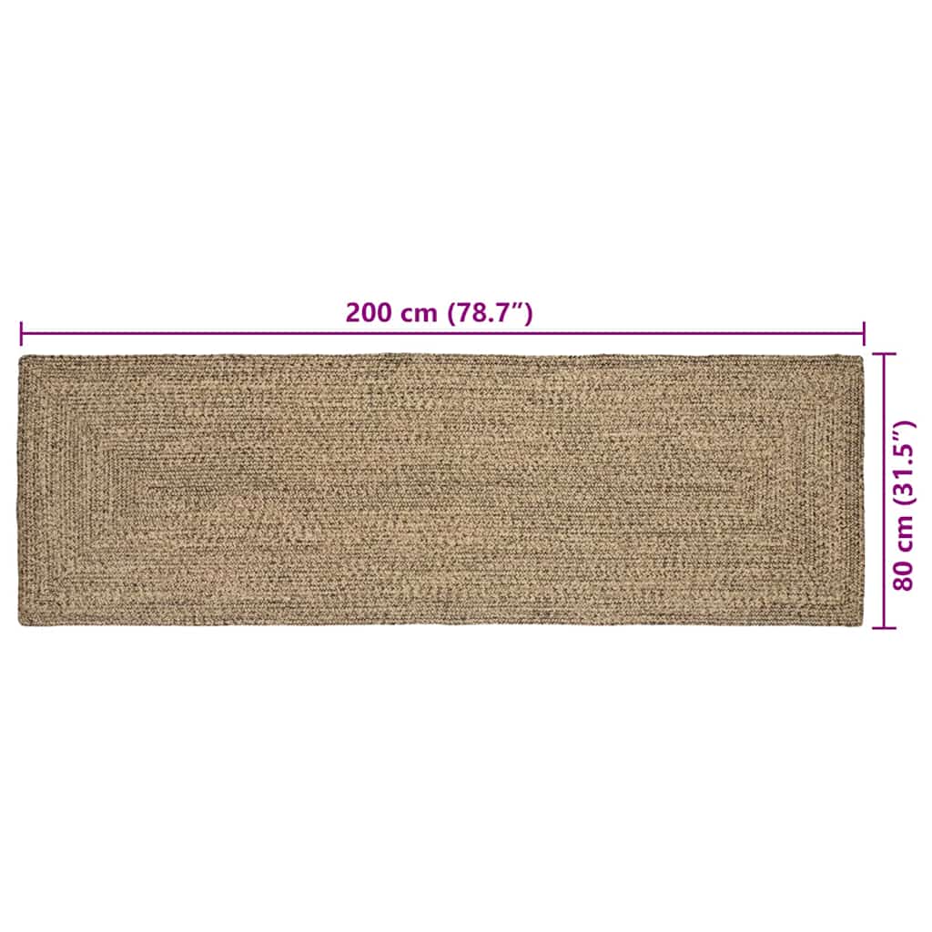 Område tæppe Naturfarvet og sort 80 x 200 cm Jute