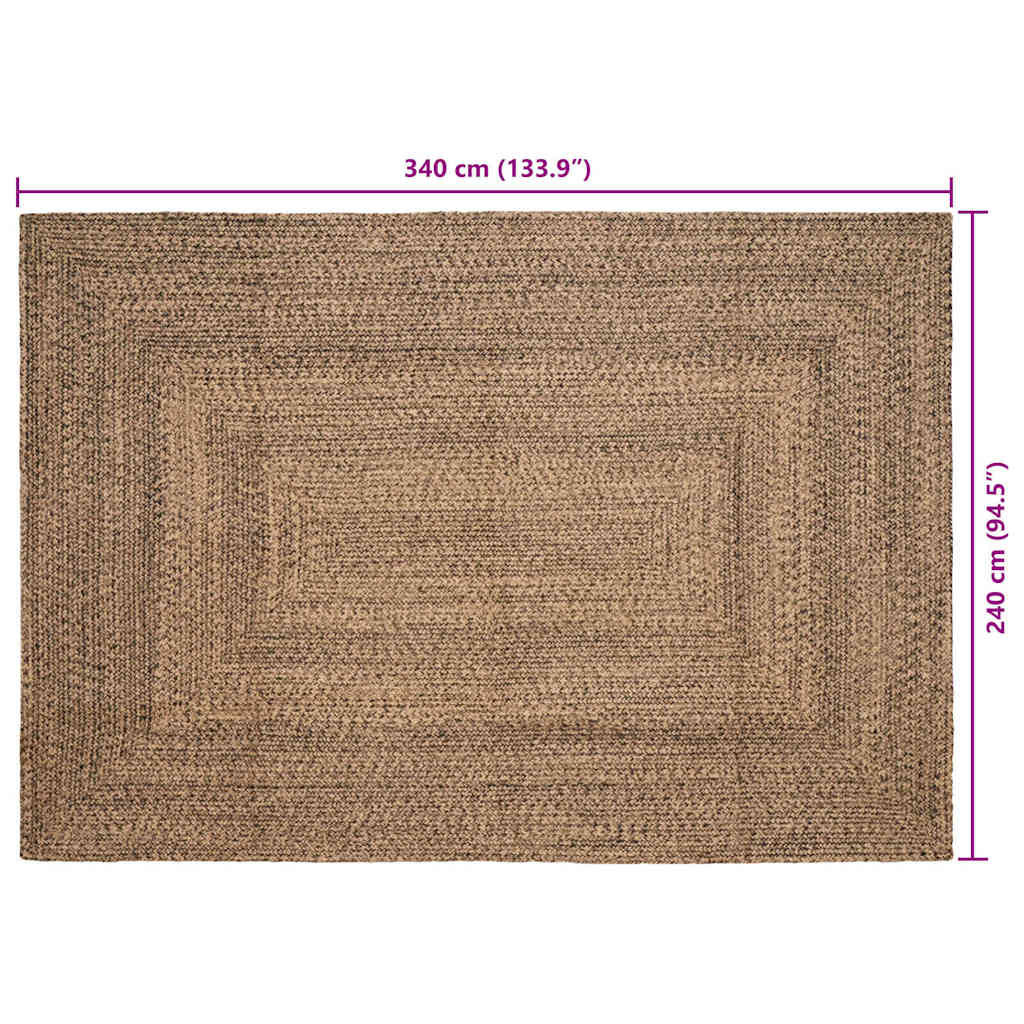 Område tæppe Naturfarvet og sort 240 x 340 cm Jute
