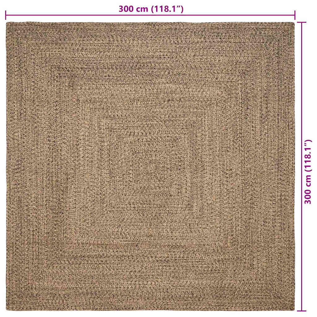 Område tæppe Naturfarvet og sort 300 x 300 cm Jute