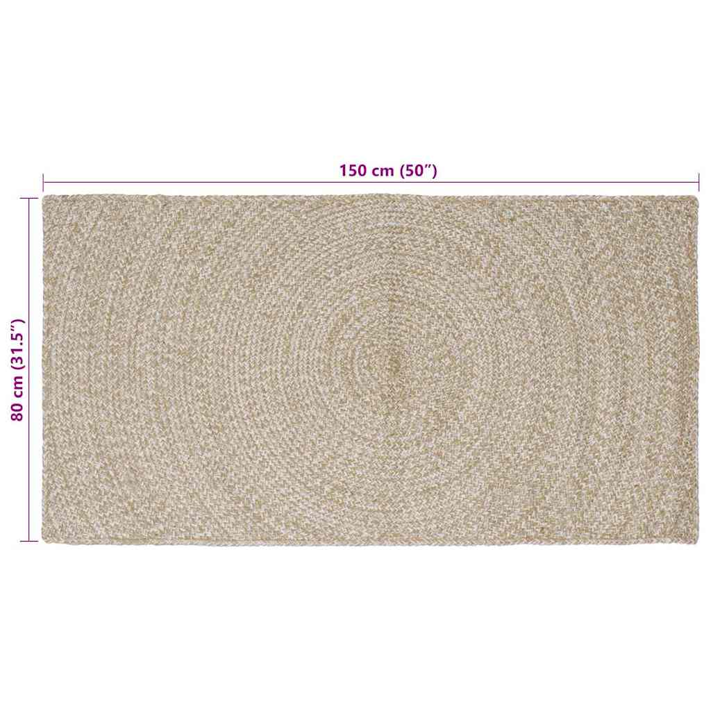 Områdetæpper Natur og hvid 80 x 150 cm Jute