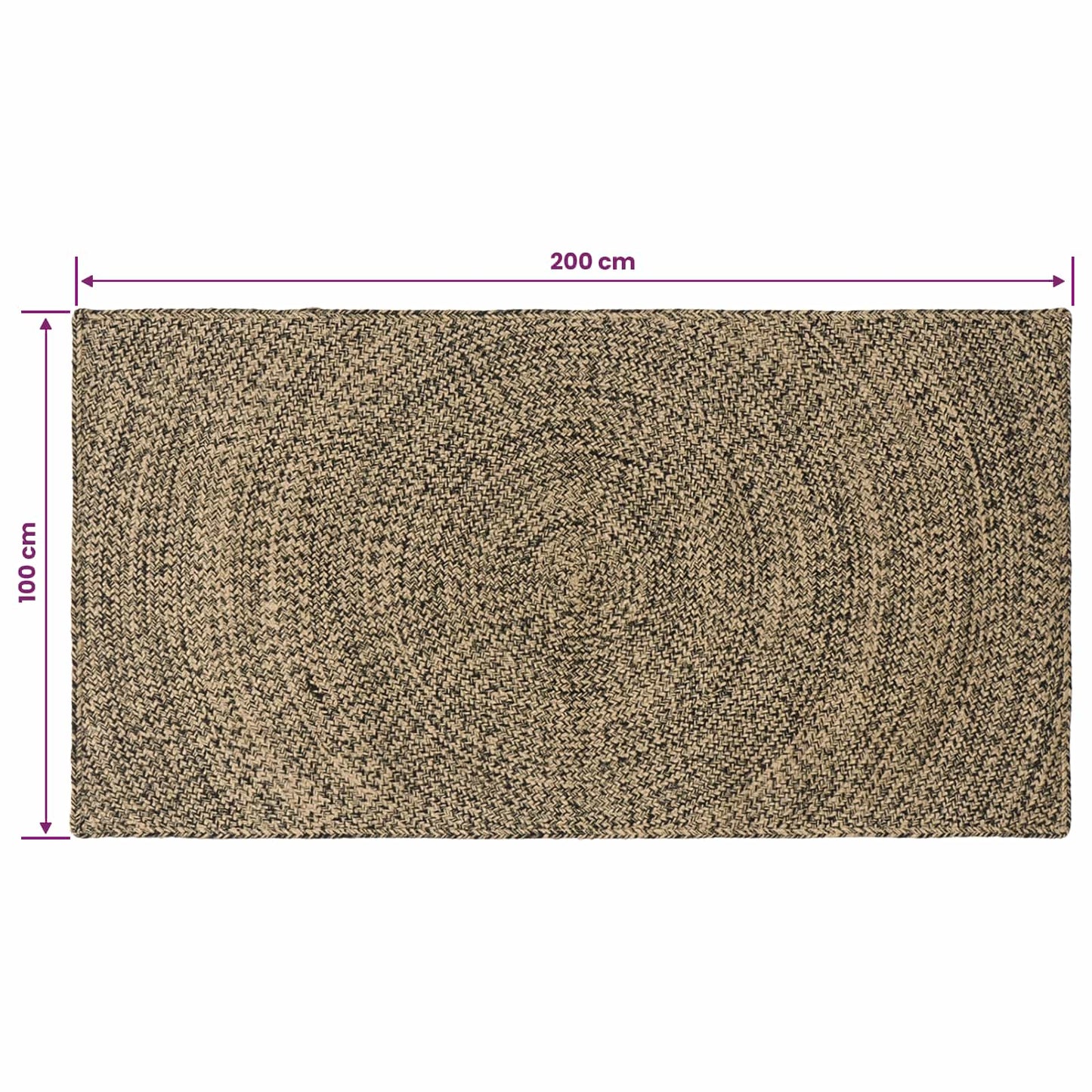 Områdetæpper Naturfarvet og sort 100 x 200 cm Jute