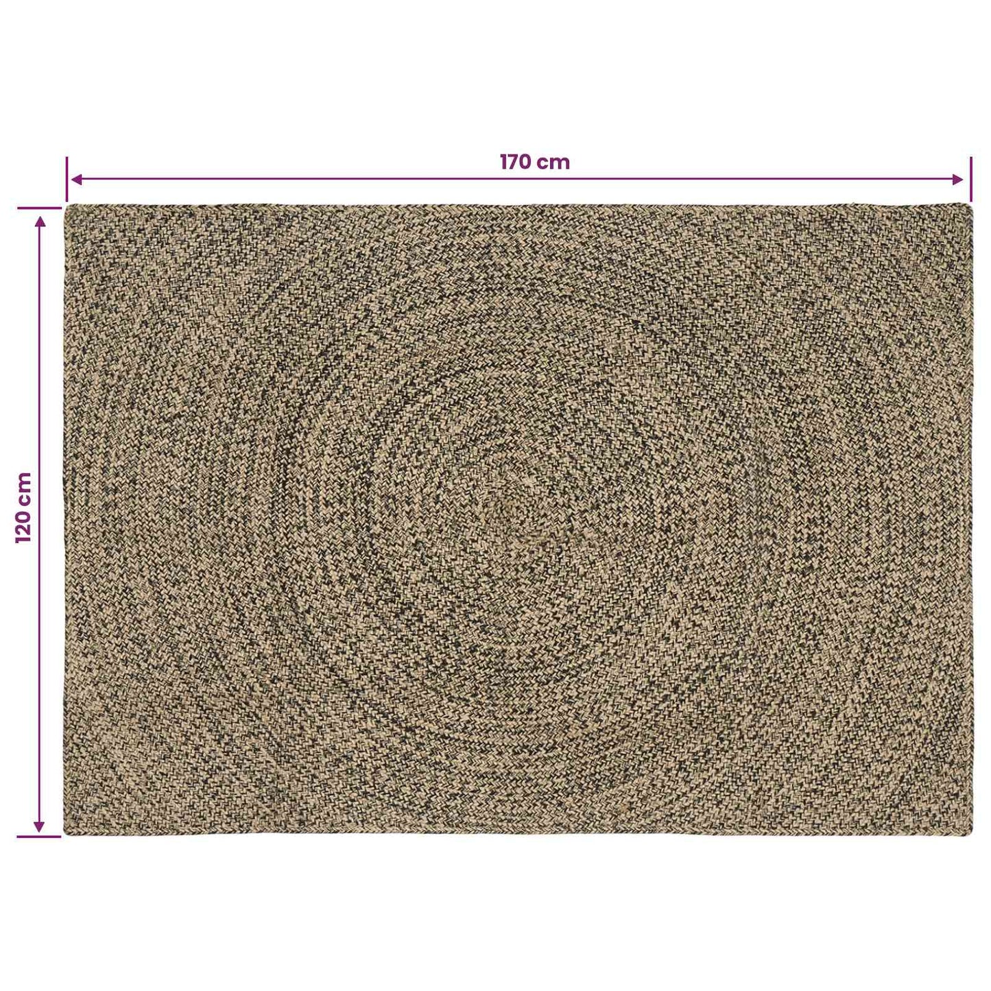 Områdetæpper Naturfarvet og sort 120 x 170 cm Jute