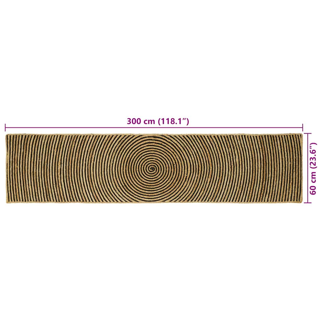 Område tæppe Sort 60 x 300 cm Jute