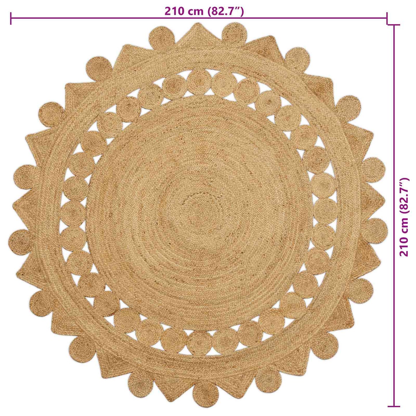 Områdetæpper Naturfarvet Ø 210 cm Jute