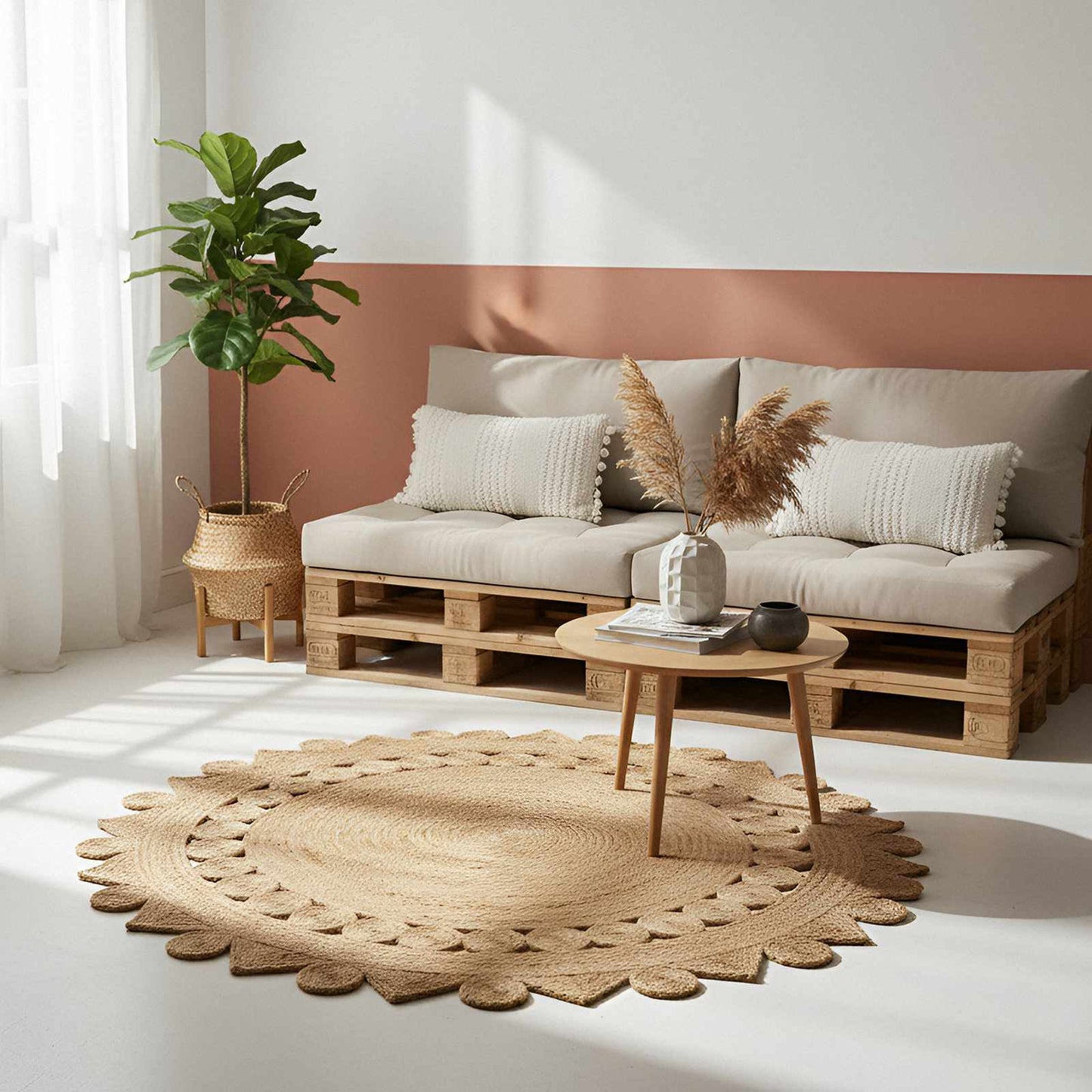 Områdetæpper Naturfarvet Ø 240 cm Jute