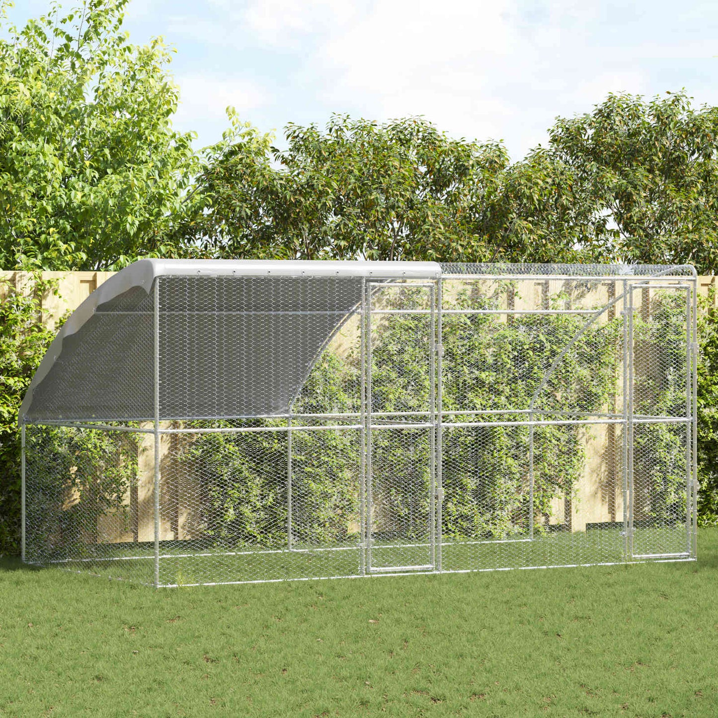 Hønsebur 2 pcs Sølv 400 x 200 x 200 cm Stål og PE