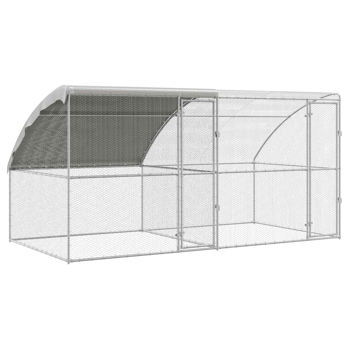 Hønsebur 2 pcs Sølv 400 x 200 x 200 cm Stål og PE