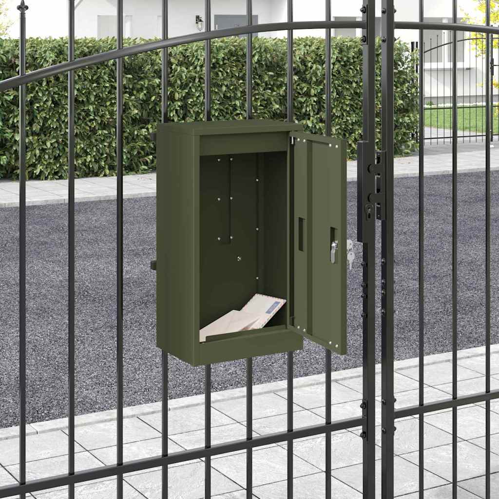 postkasse med opbevaring Olivengrøn 30 x 20 x 55 cm Stål billede