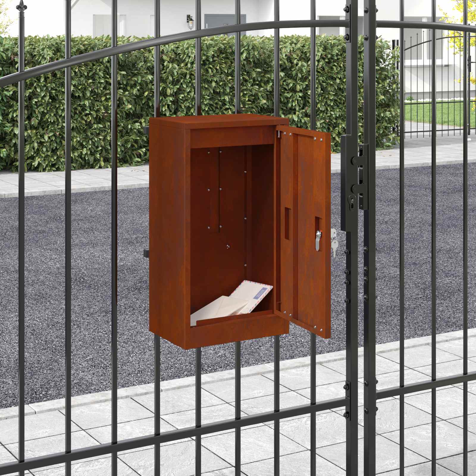 postkasse med opbevaring Rusten 30 x 20 x 55 cm Cortenstål billede
