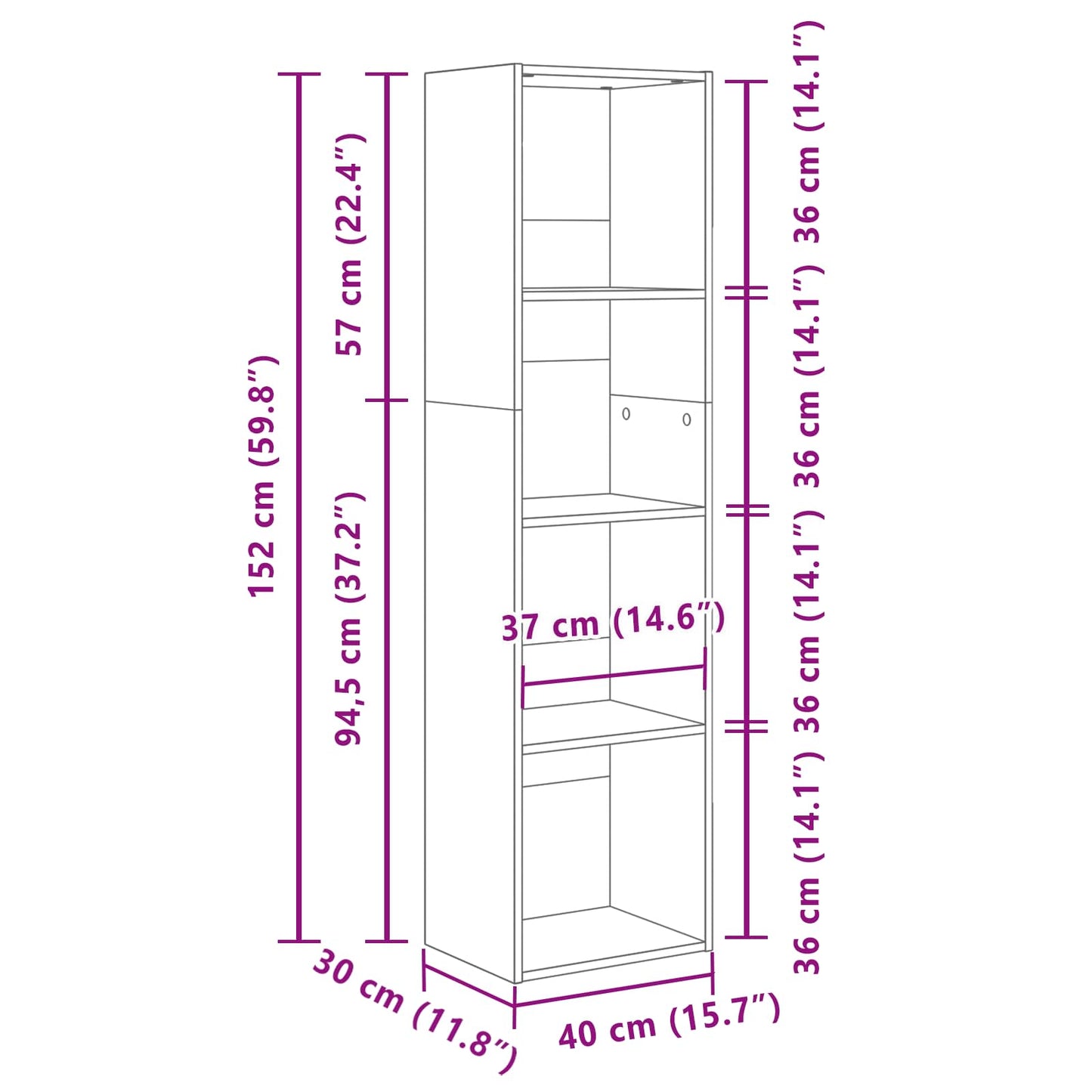 Bogreol Sort eg 40 x 30 x 152 cm Konstrueret træ