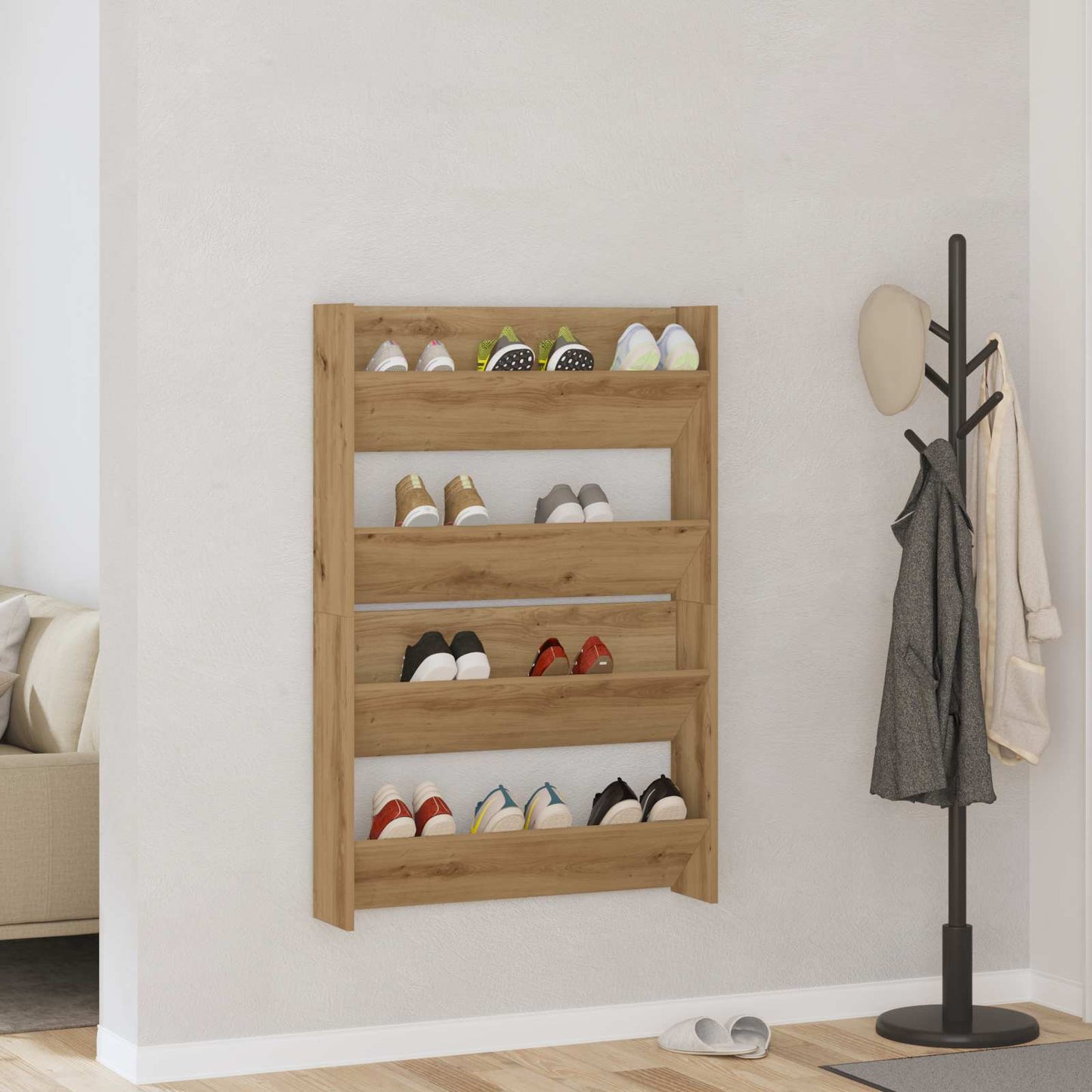 Sko skab 2 stk. 81 x 18 x 60 cm Konstrueret træ Artisan Egetræ