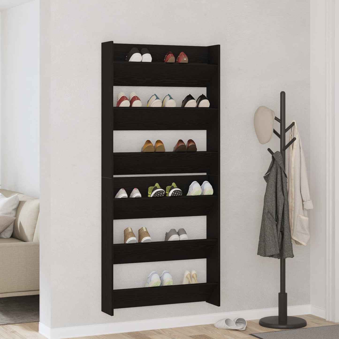 Sko skab 2 pcs Sort eg 86 x 18 x 90 cm Konstrueret træ