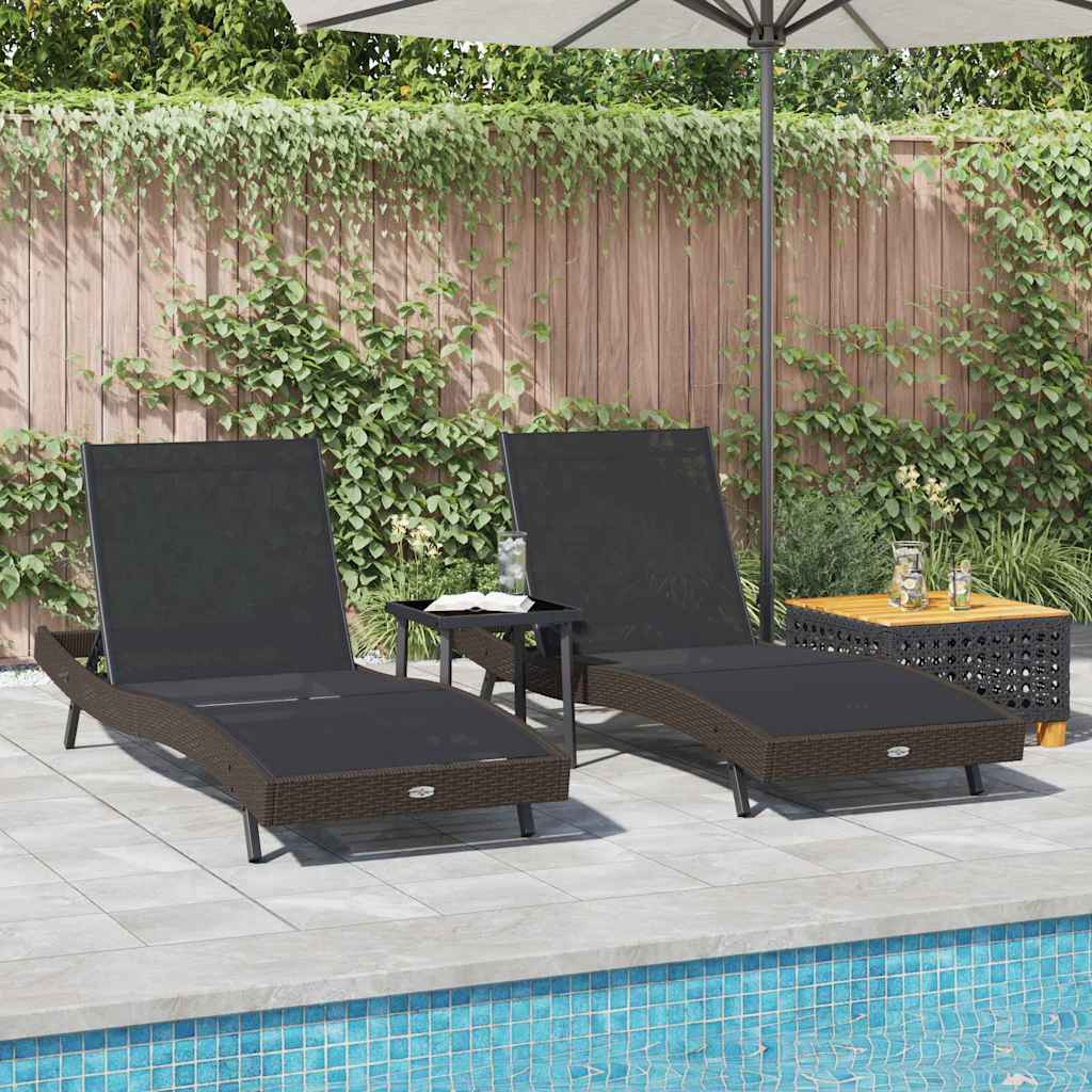 Solstol 3 pcs Brun 197 x 70 x 82 cm polyrattan