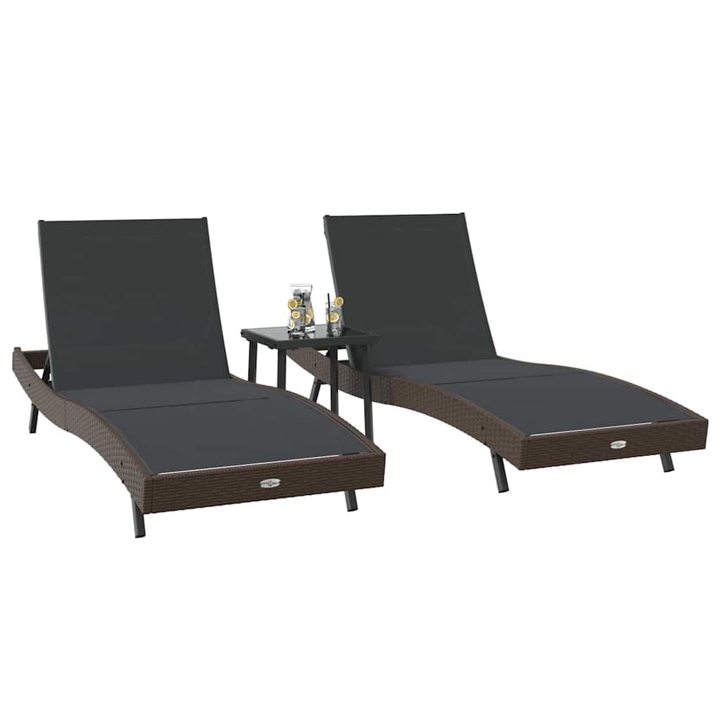 Solstol 3 pcs Brun 197 x 70 x 82 cm polyrattan