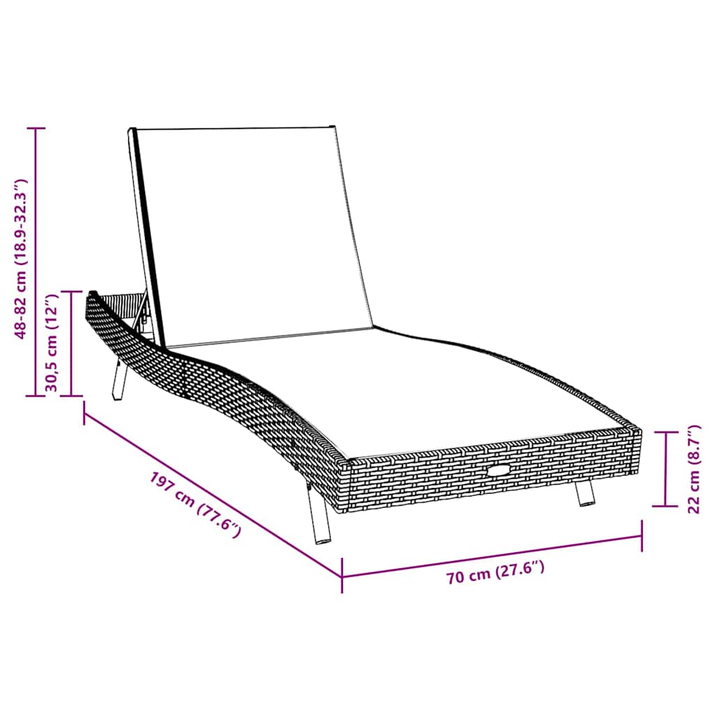 Solstol 3 pcs Sort og Hvid 197 x 70 x 82 cm polyrattan