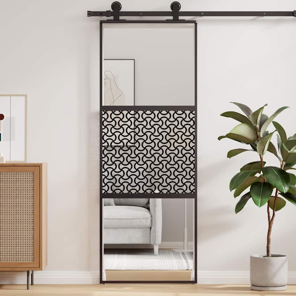 Glasdør Fretwork Sort 76 x 2 x 205 cm Aluminium