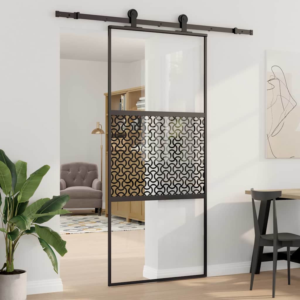 Glasdør Fretwork Sort 90 x 2 x 205 cm Aluminium