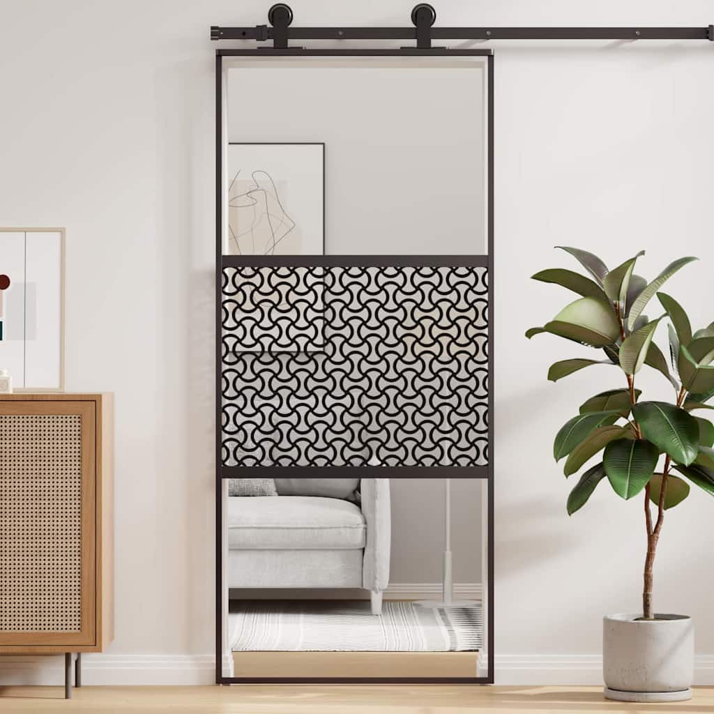 Glasdør Fretwork Sort 90 x 2 x 205 cm Aluminium