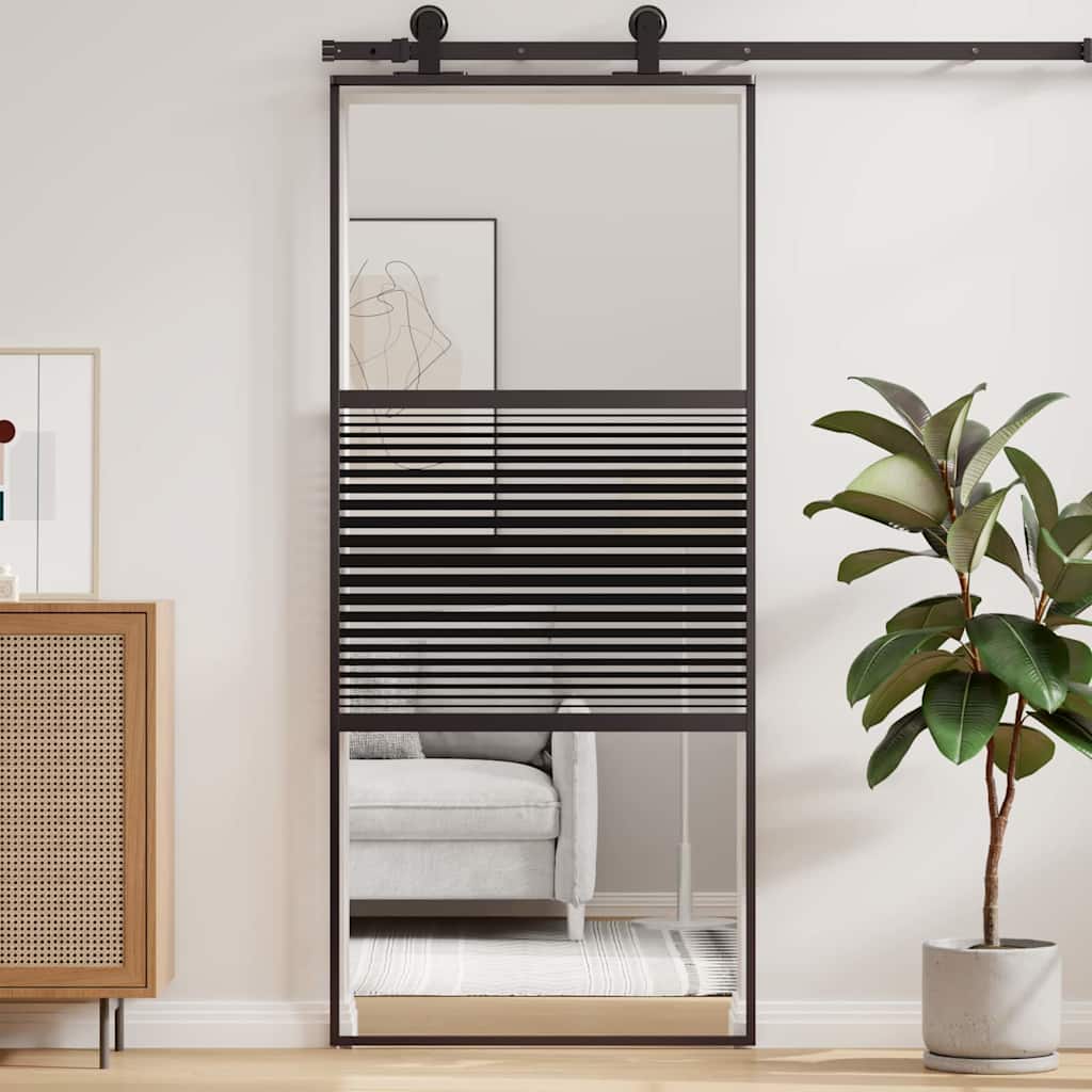 Glasdør Stribet Sort 90 x 2 x 205 cm Aluminium