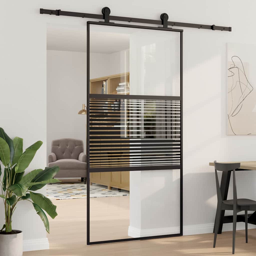 Glasdør Stribet Sort 102,5 x 2 x 205 cm Aluminium